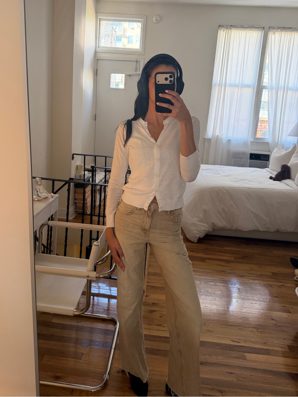Mango Wide Leg Beige Women’s Jeans - Casual High-Rise Style